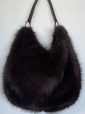 THE GAP DARK BROWN FAUX FUR TOTE HANDBAG